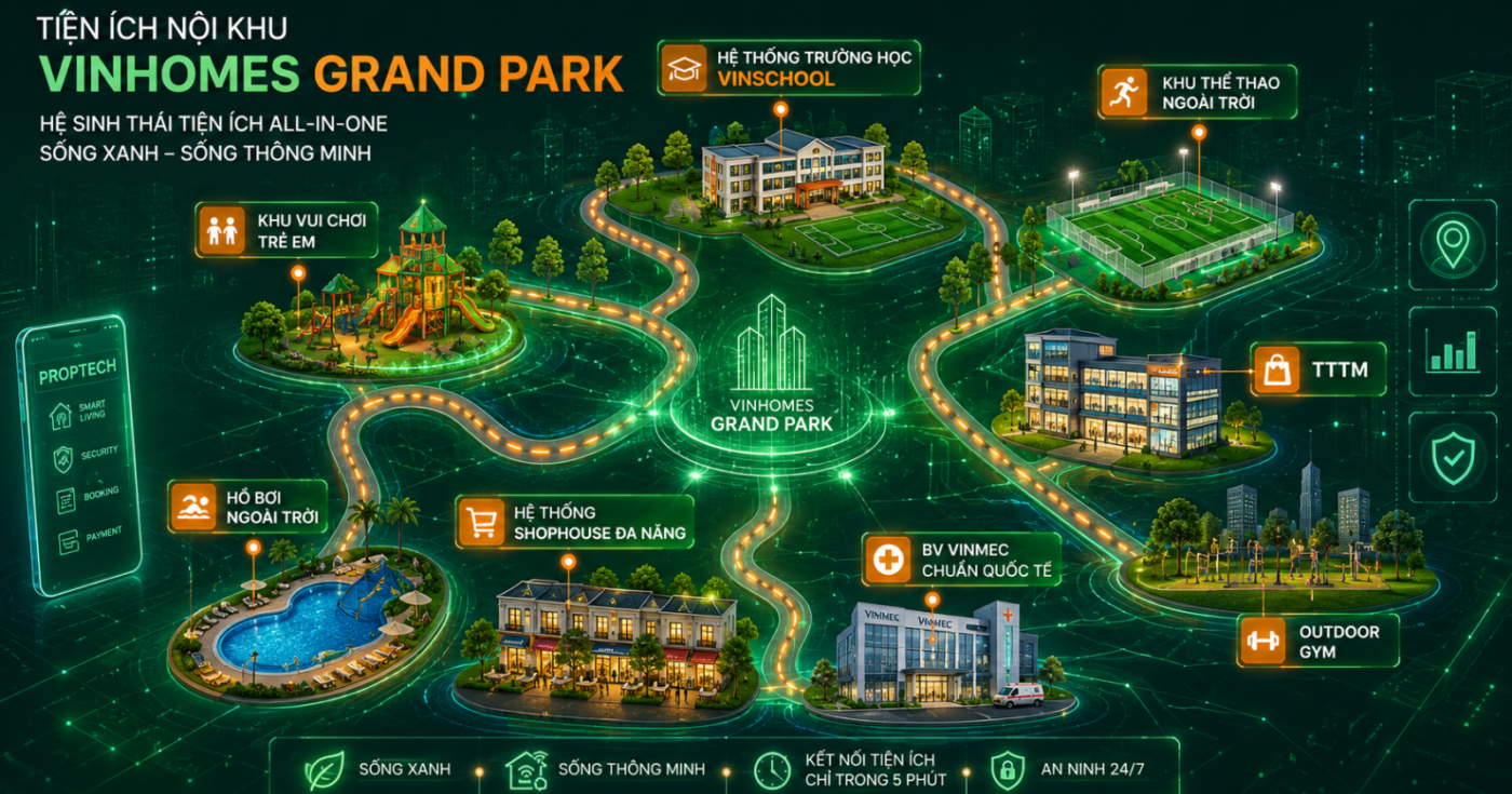 Hệ sinh thái tiện ích All-in-one ở Vinhomes Grand Park - Công viên 36ha, Vinmec, Vinschool và hơn thế nữa