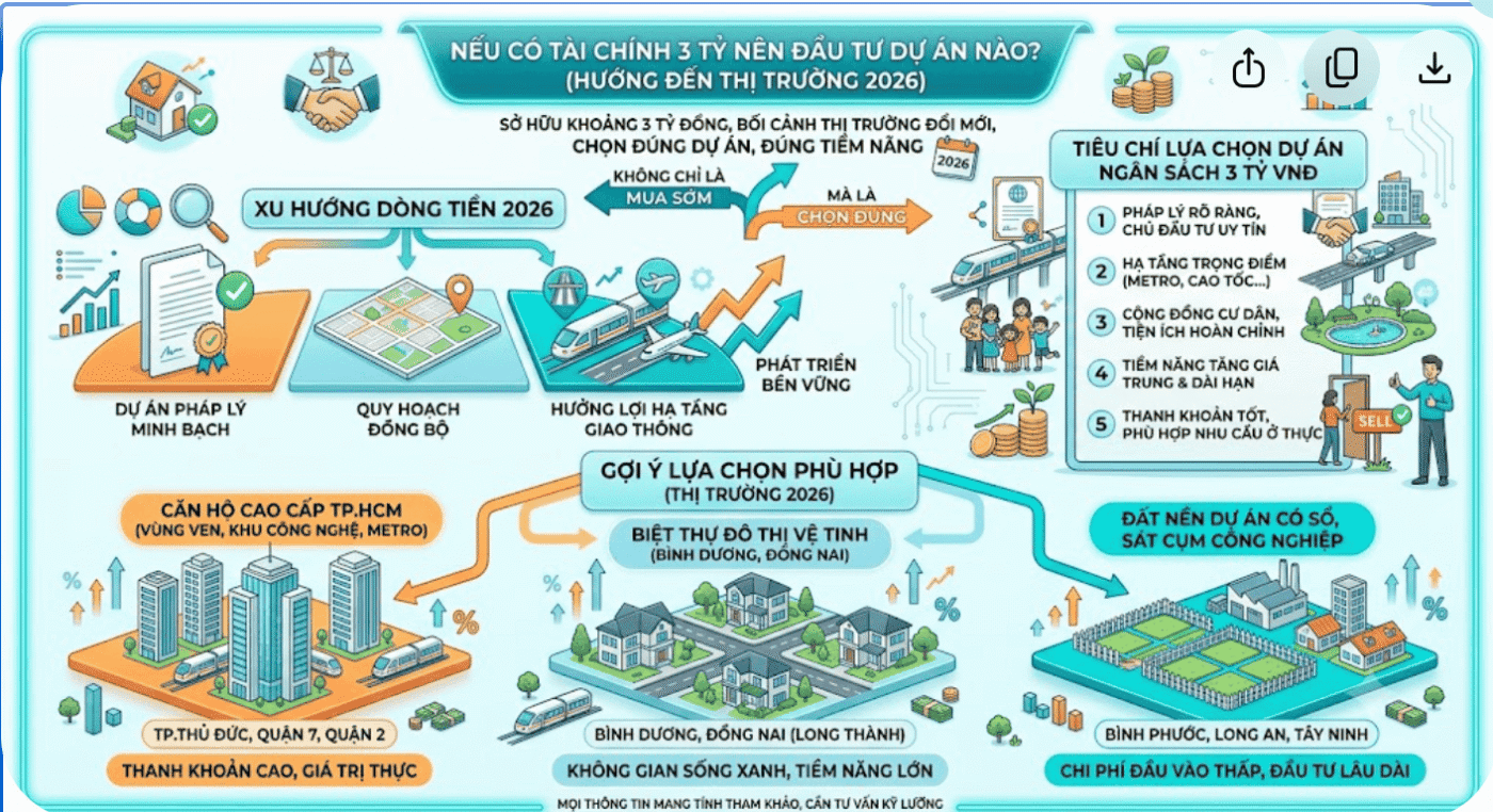 Nếu có tài chính 3 tỷ nên đầu tư dự án nào? Gợi ý lựa chọn phù hợp trong bối cảnh thị trường 2026